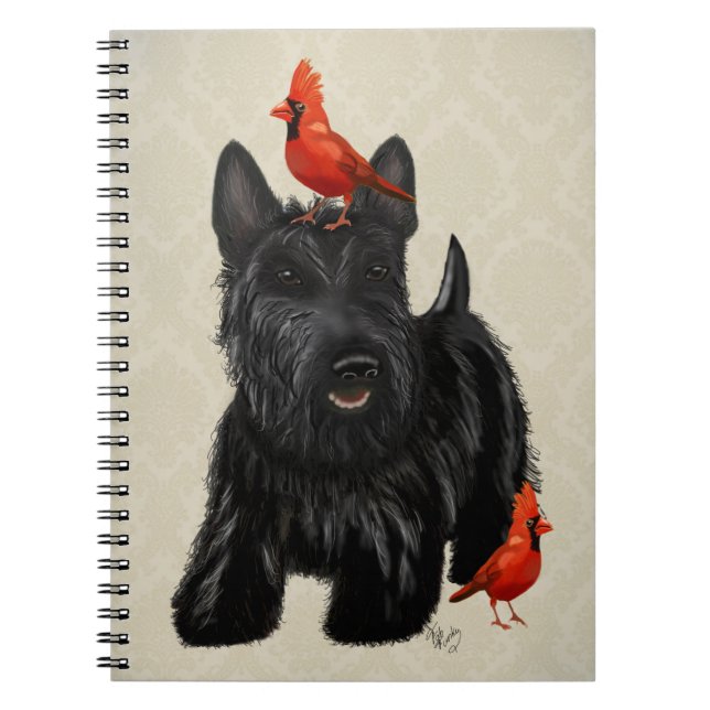 Cuaderno Perro escocés y aves rojas (Frente)