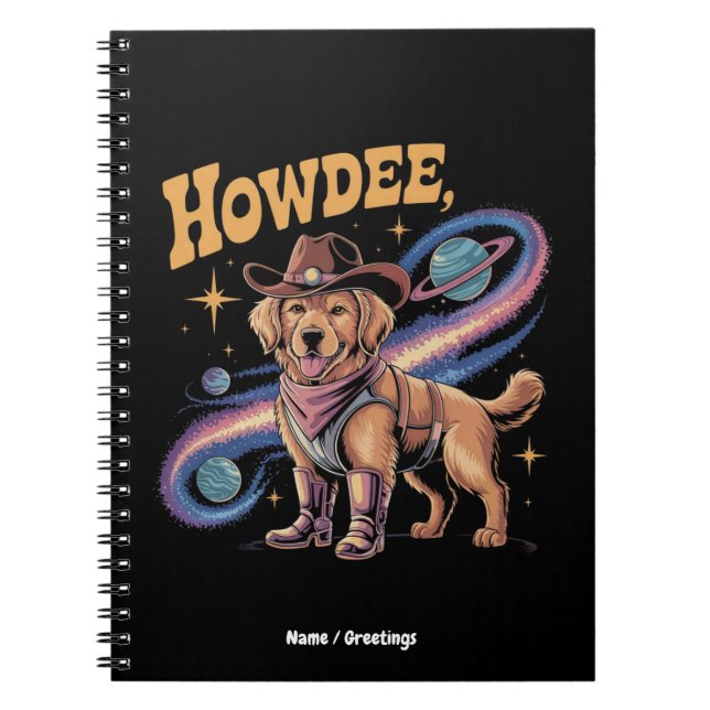 Cuaderno Perro espacial vaquero divertido retriever dorado  (Frente)