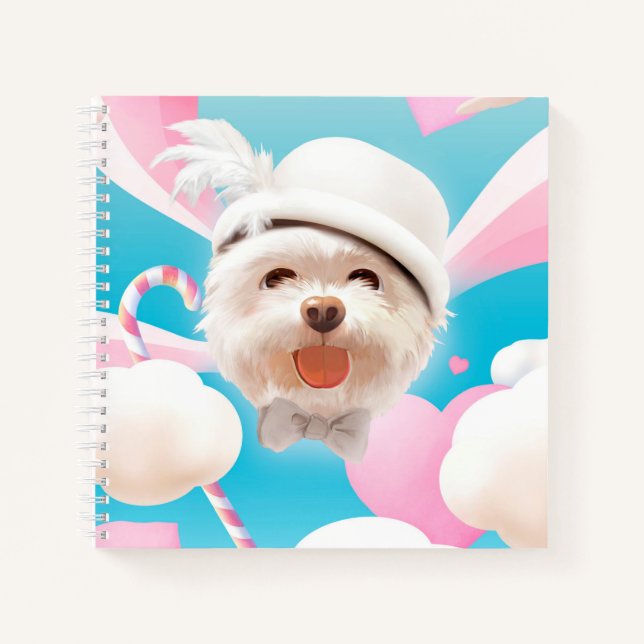 Cuaderno Perro esponjoso con Gorra blanco (Anverso)