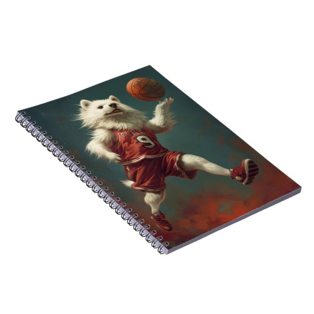 Cuaderno Perro Esquimal Americano Jugando Baloncesto (Lado Derecho)