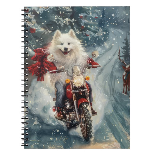 Cuaderno Perro Esquimal Americano Montando Motocicleta Navi (Frente)
