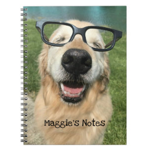 Cuaderno Perro feliz del golden retriever en vidrios del