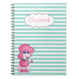 Cuaderno Perro femenino lindo en rayas blancas y menta-Pers