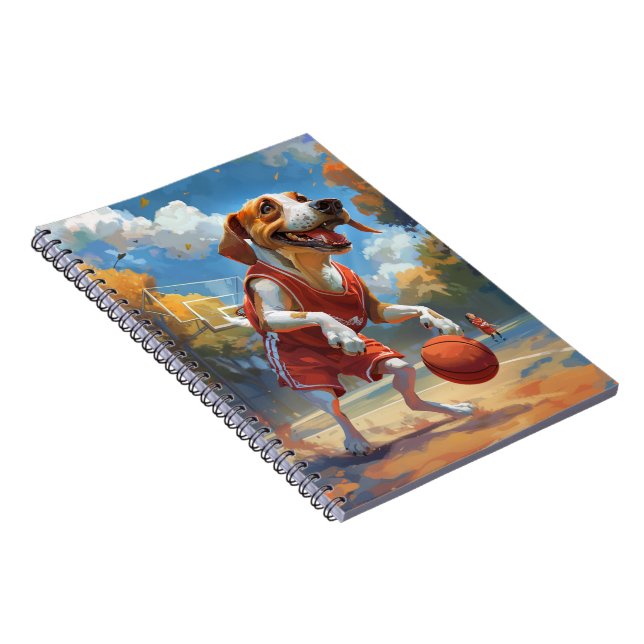 Cuaderno Perro Foxhound Inglés Americano Jugando Baloncesto (Lado Derecho)