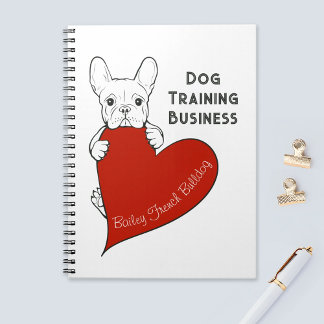 Cuaderno Perro francés lindo personalizado con corazón rojo