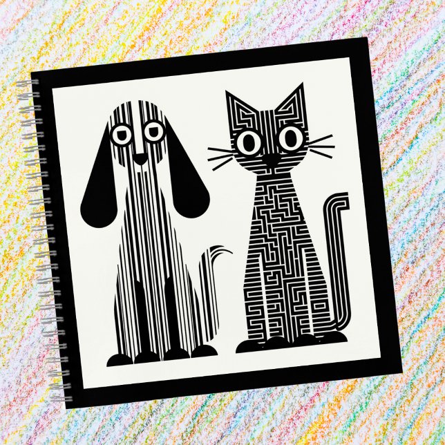 Cuaderno Perro & Gato, Rayas & Patrón de Laberinto, Diverti (Subido por el creador)