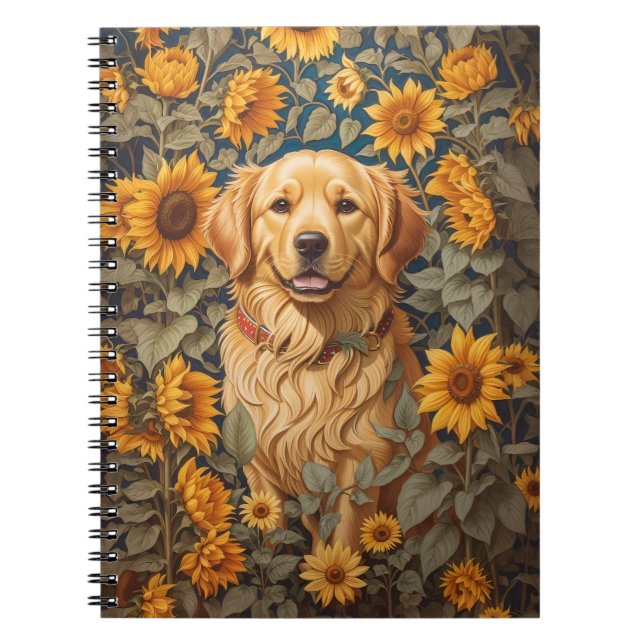 Cuaderno Perro Golden Retriever En El Campo Del Girasol (Frente)