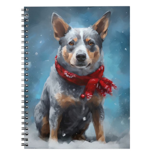 Cuaderno Perro Heeler Azul en Navidades de Nieve (Frente)