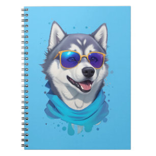 Cuaderno Perro Husky con vidrios de sol en salpicaduras lúg
