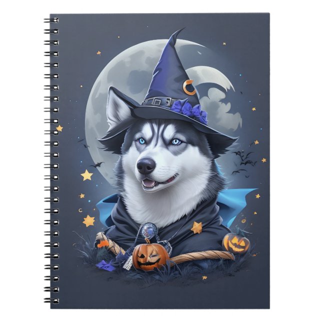 Cuaderno Perro Husky Encantado: Magnífico Delight Halloween (Frente)