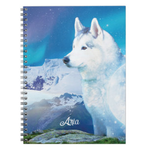 Cuaderno Perro Husky personalizado con montañas