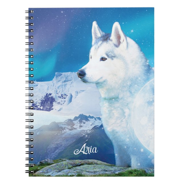 Cuaderno Perro Husky personalizado con montañas (Frente)