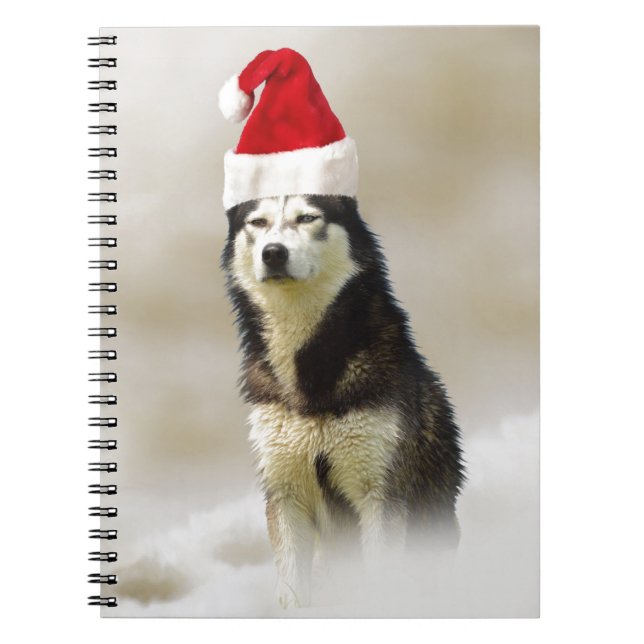 Cuaderno Perro Husky Siberiano con Sombrero de Nieve (Frente)