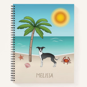 Cuaderno Perro Iggy Blanco Y Negro En La Playa Tropical De 