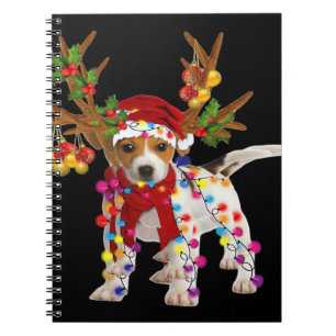 Cuaderno Perro Jack Russell Precioso Reno Luz de Navidad