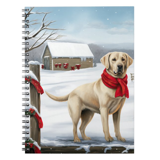 Cuaderno Perro Labrador Retriever en la Nieve Navidad (Frente)