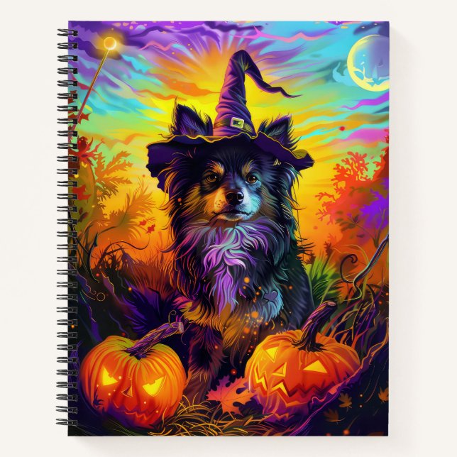 Cuaderno Perro Lapphund Finlandés Halloween Bruja Y Calabaz (Anverso)