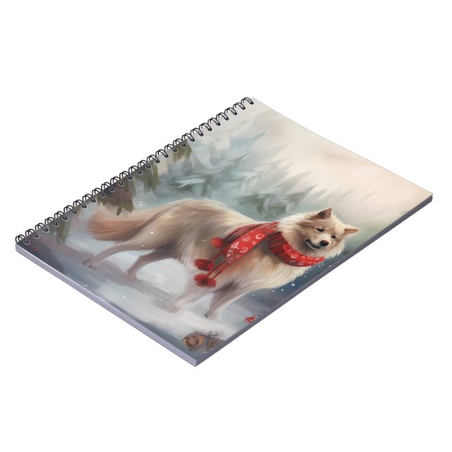 Cuaderno Perro lappund finlandés en Navidades de nieve (Lado Izquierdo)