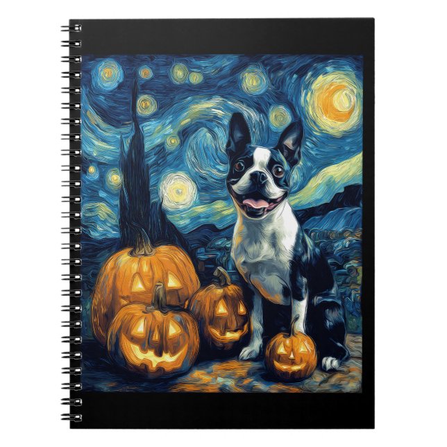 Cuaderno Perro lindo Boston Terrier Halloween Jack O Linter (Frente)