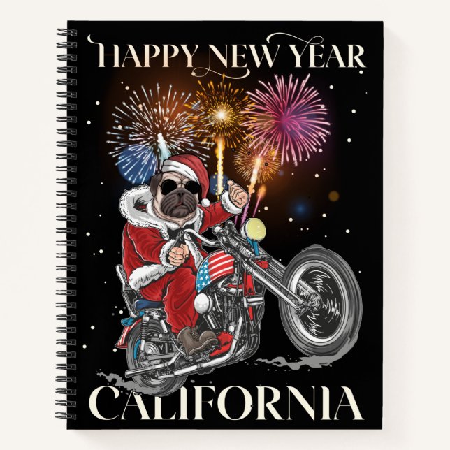 Cuaderno Perro Lleva Una Motocicleta A California (Anverso)