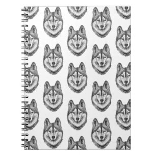 Cuaderno Perro lobo siberiano de tinta y acuarela en negro 