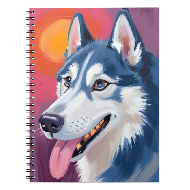Cuaderno Perro lobo siberiano | Pintura de retrato de perro (Frente)