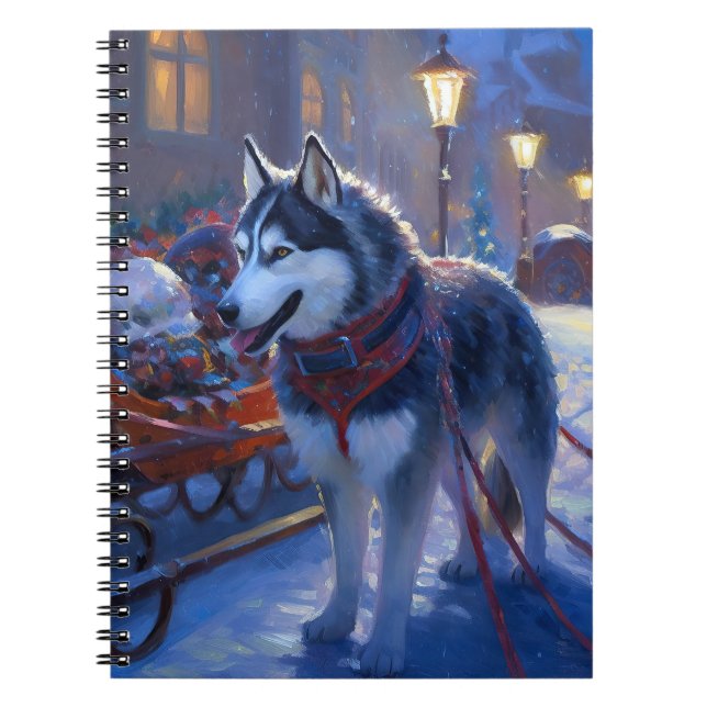 Cuaderno Perro lobo siberiano Temporada festiva de Navidad (Frente)