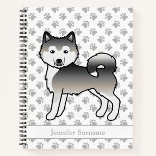 Cuaderno Perro Malamute de Alaska Gris & Texto Personalizad