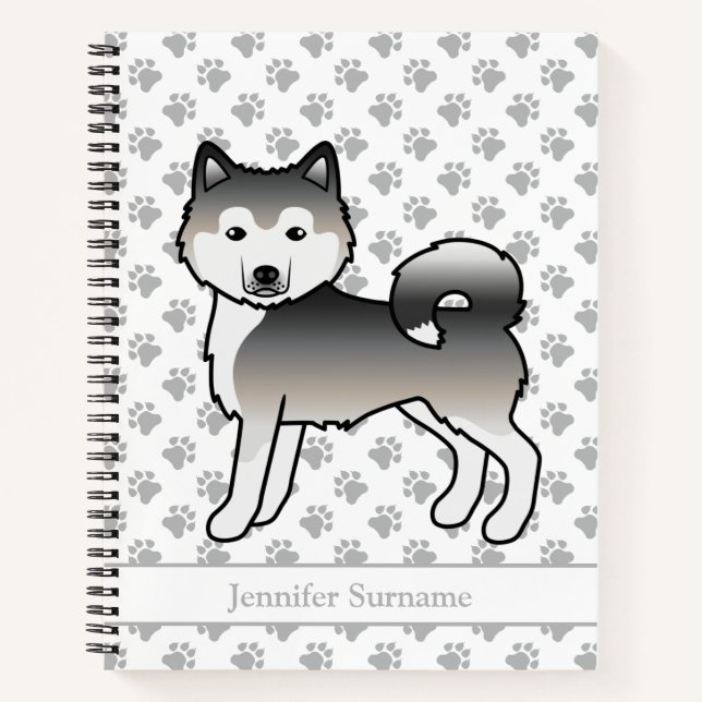 Cuaderno Perro Malamute de Alaska Gris & Texto Personalizad (Anverso)