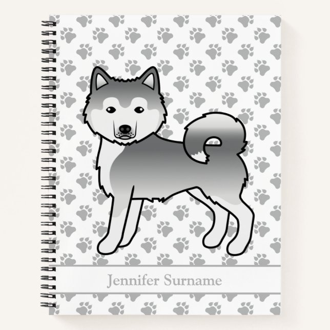Cuaderno Perro Malamute de Alaska plateado y texto personal (Anverso)
