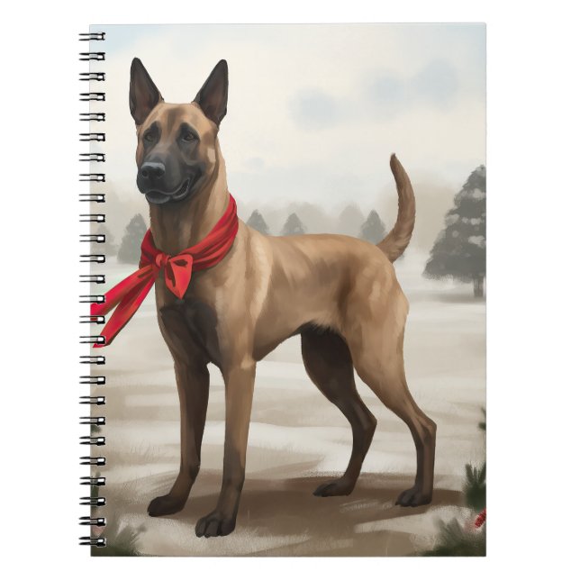 Cuaderno Perro Malinois Belga en Navidad en la Nieve (Frente)