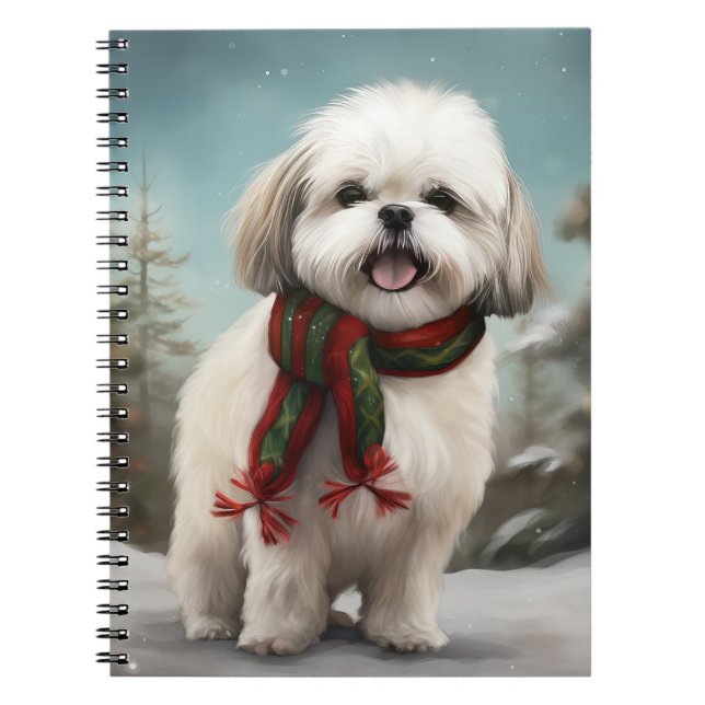 Cuaderno Perro Malti Tzu en Navidades de nieve (Frente)