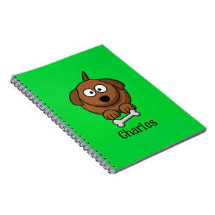 Cuaderno Perro marrón con hueso personalizado en verde
