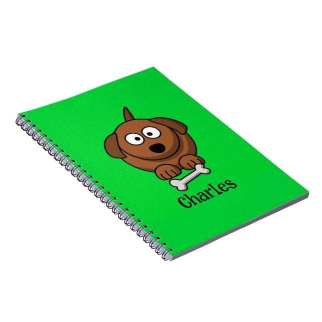 Cuaderno Perro marrón con hueso personalizado en verde (Lado Derecho)