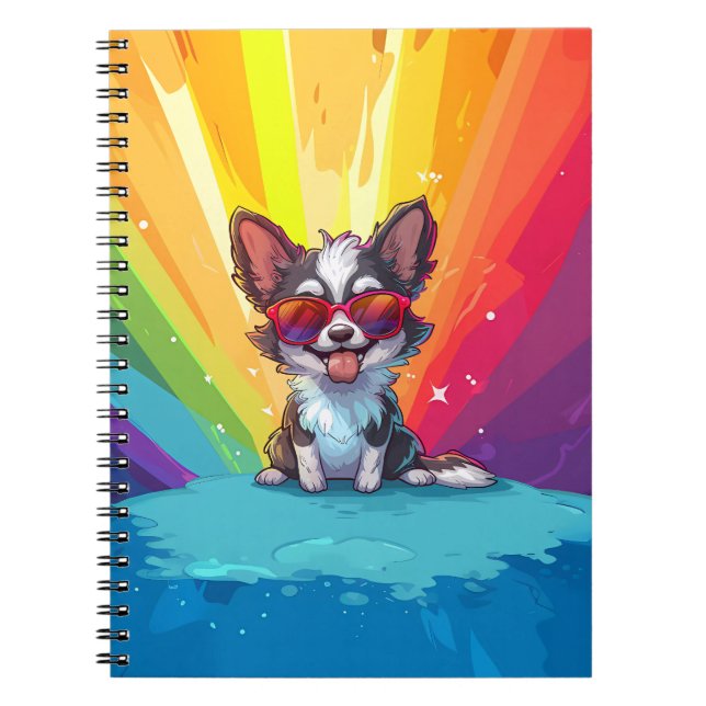 Cuaderno Perro marrón y blanco con gafas de sol (Frente)