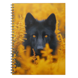 Cuaderno Perro negro con ojos de oro asombrosos