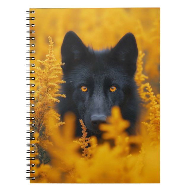 Cuaderno Perro negro con ojos de oro asombrosos (Frente)