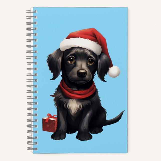 Cuaderno Perro negro lindo en Navidad (Anverso)