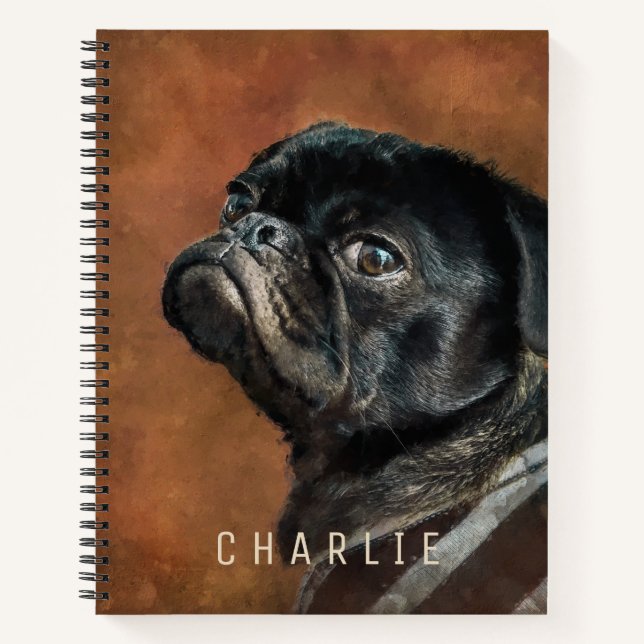 Cuaderno Perro negro pug personalizado (Anverso)