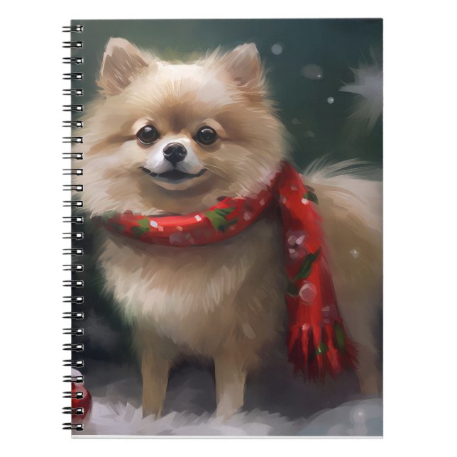 Cuaderno Perro panomerano en Navidades de nieve (Frente)