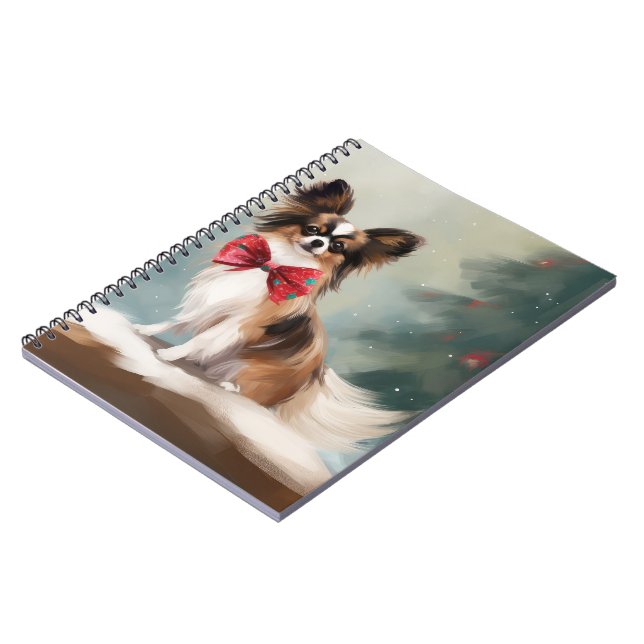 Cuaderno Perro Papillon en Navidad con nieve  (Lado Izquierdo)