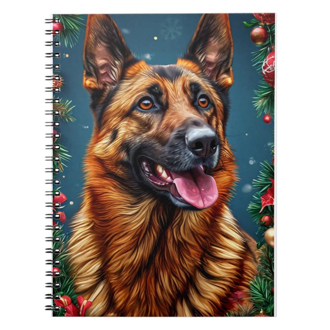 Cuaderno Perro Pastor Alemán con Decoración Navideña (Frente)