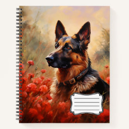 Cuaderno Perro pastor alemán en amapolas