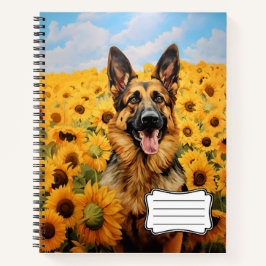 Cuaderno Perro pastor alemán en girasoles