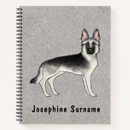 Cuaderno Perro pastor alemán sable plateado y texto persona