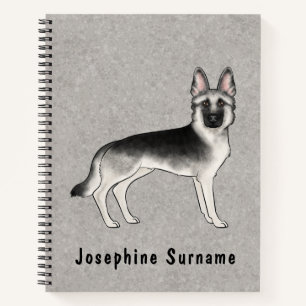 Cuaderno Perro pastor alemán sable plateado y texto persona