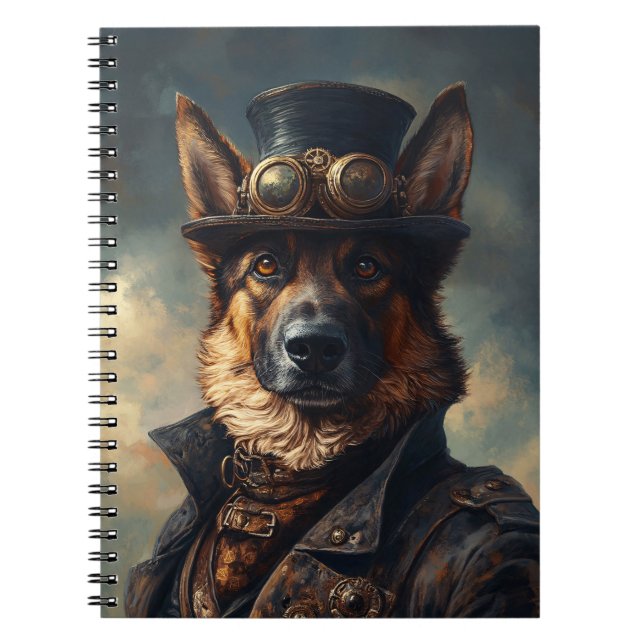 Cuaderno Perro pastor alemán steampunk con sombrero de copa (Frente)
