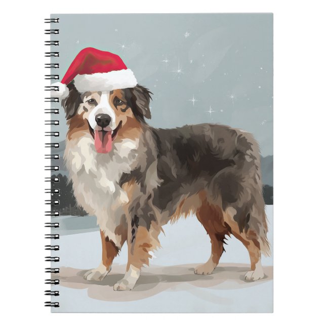 Cuaderno Perro pastor australiano en Navidad con nieve  (Frente)