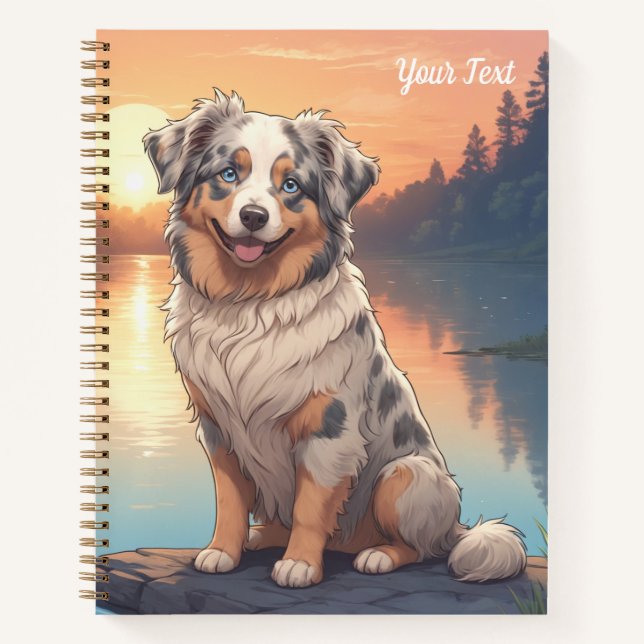 Cuaderno Perro pastor australiano junto al lago (Anverso)