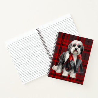 Cuaderno Perro pastor y cuadros rojos divertido monograma